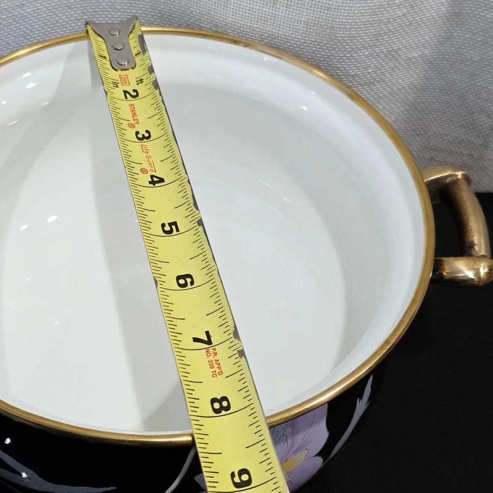 Mikasa Black Enamel Dutch‎ Oven, Floral Iris Pattern, Lidded Pot, Japanese Made